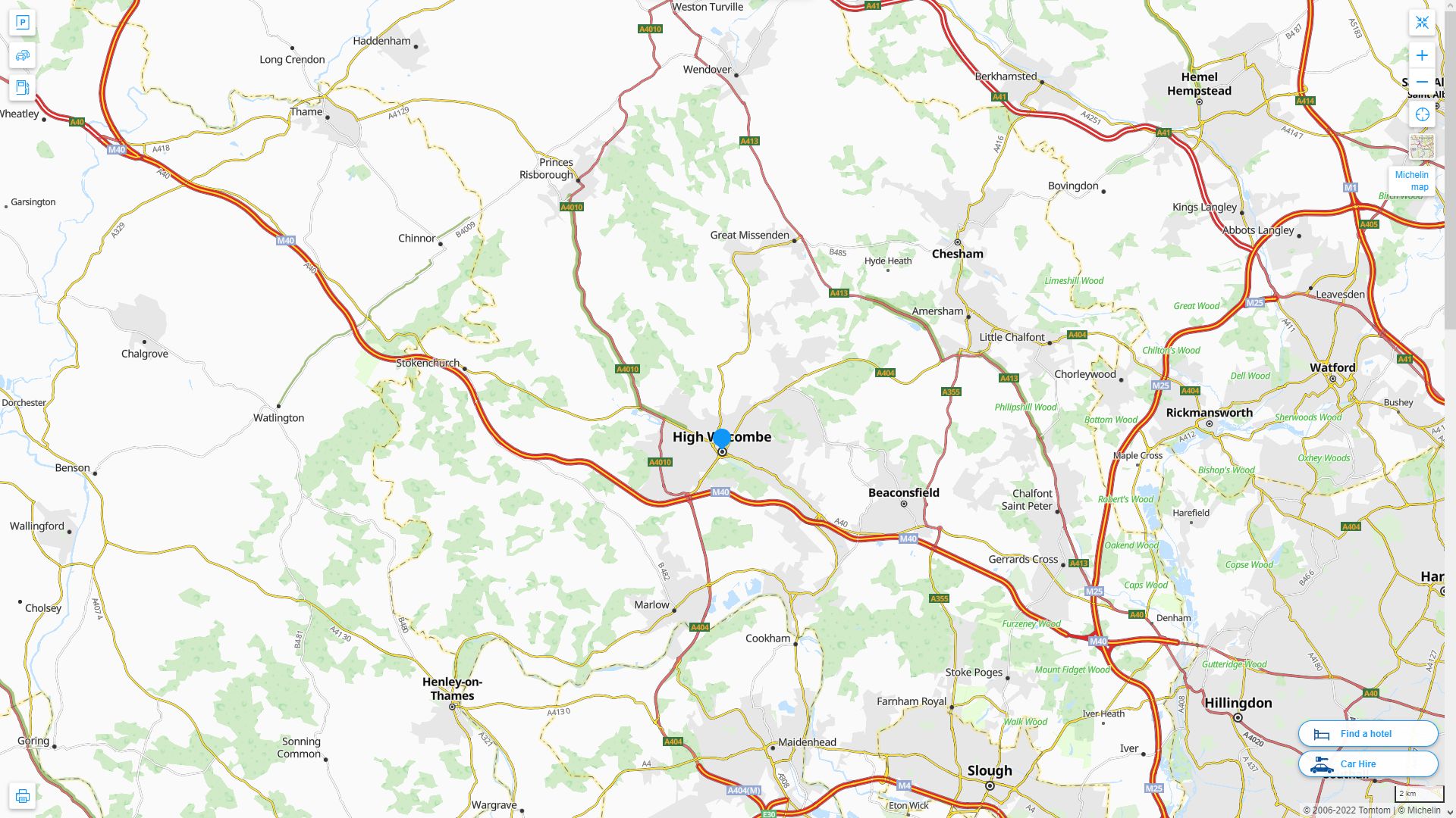 High Wycombe Highway and Road Map